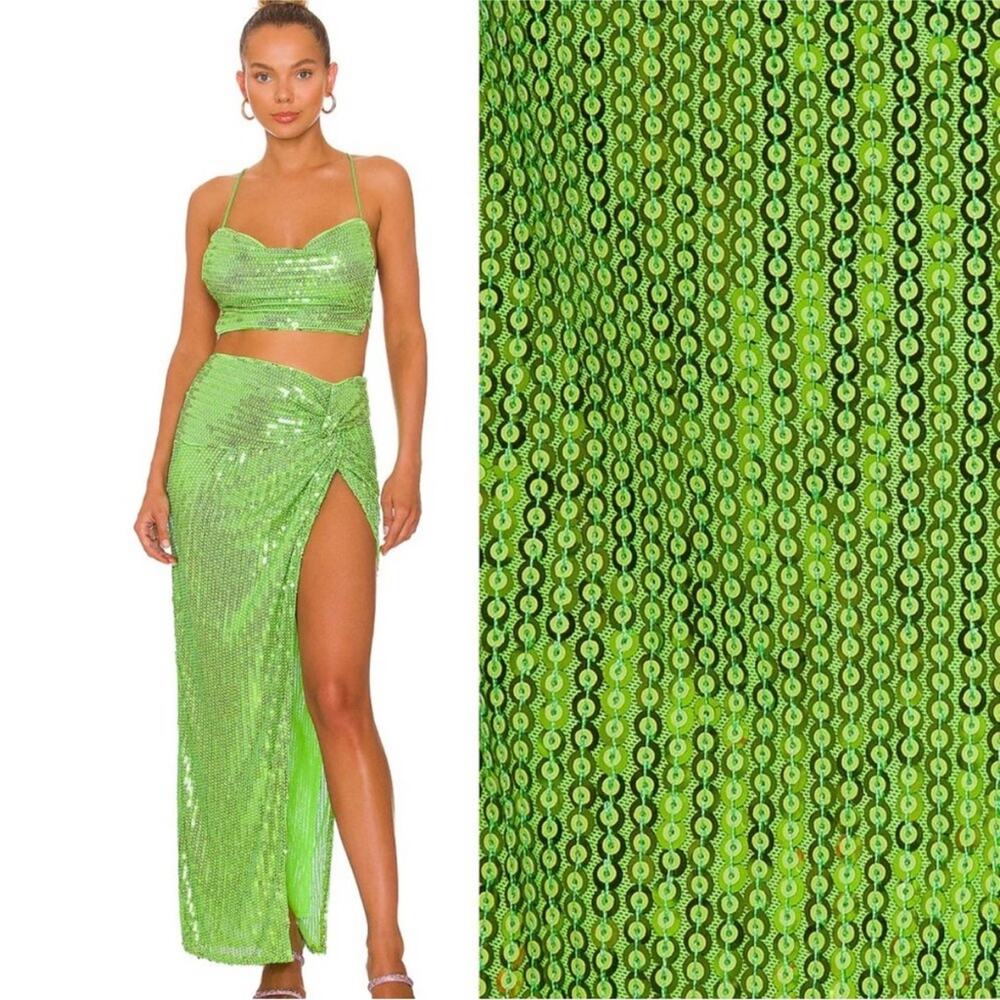 NBD Jessenia Maxi Skirt in Neon Green Sequins